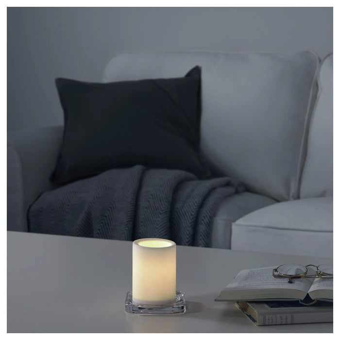 IKEA battery-operated LED candle. Its natural design and flickering light create an inviting atmosphere in any room.