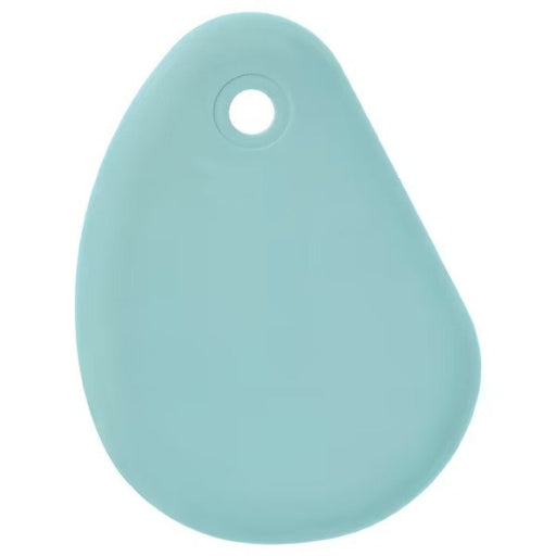 A light blue plastic bowl scraper with a curved edge and a flat surface 70488808