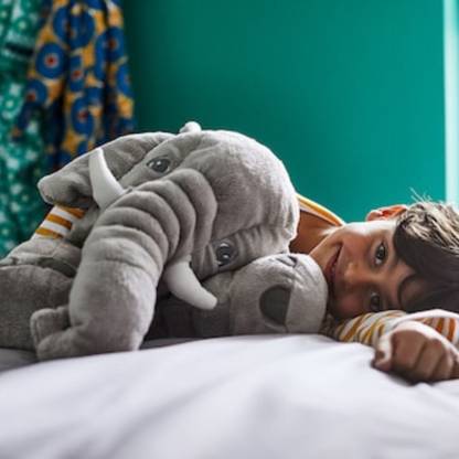 A close-up of the IKEA Soft Toy Elephant, featuring its adorable face and floppy ears.