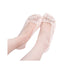 A pair of lace short socks in beige color, with silicone non-skid soles.