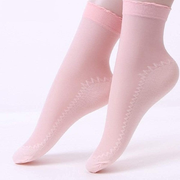 Transparent ankle socks for women that are perfect for hot weather with an image of a woman wearing them.